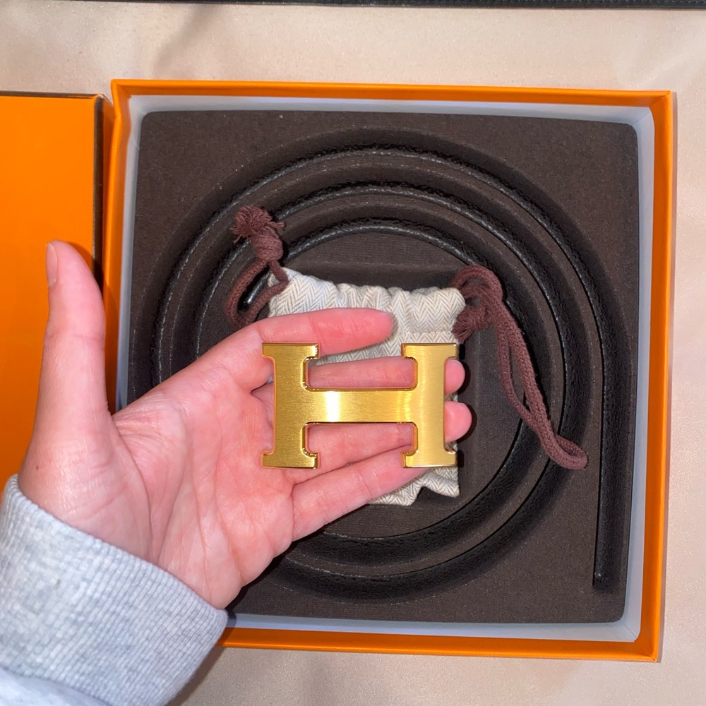 Hermes Black/Brown Reversible Leather Belt - Picture 5 of 12